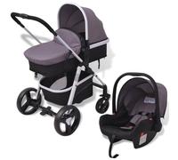 vidaXL Poussette 3-en-1 Aluminium Gris et noir