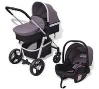 Poussette 3-En-1 Aluminium Gris Et Noir