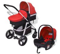 vidaXL Poussette 3 en 1 10114 – Aluminium pliable Rouge et noir