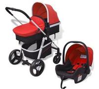 vidaXL Poussette 3-en-1 Aluminium Rouge et noir 10114