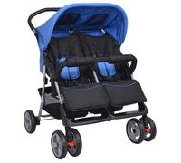 vidaXL Poussette à deux places 10109 – Acier, bleu et noir