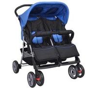 vidaXL Poussette à deux places Acier Bleu et noir 10109 Bleu G
