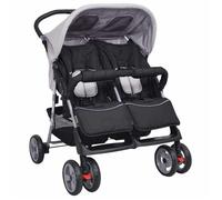 vidaXL Poussette à Deux Places Acier Gris et Noir Pliable Landau d'Enfant Bébé 10110