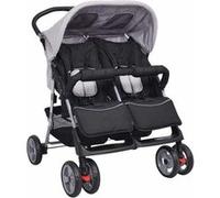 vidaXL Poussette à Deux Places Acier Gris et Noir Pliable Landau d'Enfant Bébé 10110 Gris G