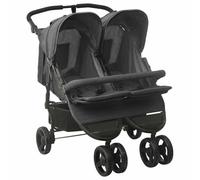 vidaXL Poussette à Deux Places Landau Double Pliable Bébé Enfants Voyage Parc Extérieur Promenade Repose-pied Réglable Anthracite Acier