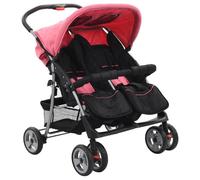 vidaXL Poussette double 10155 – Acier, anti-UV, 6–36 mois, max 15 kg – Rose/Noir