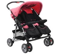 vidaXL Poussette double 10155 – Acier, anti-UV, 6–36 mois, max 15 kg – Rose/Noir