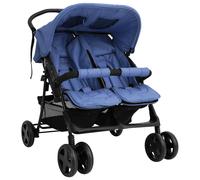 Vidaxl Poussette À Deux Places Bleu Marine Acier Bleu