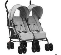 vidaXL Poussette à deux places, Gris clair Acier Gris G