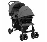 vidaXL Poussette à Deux Places Landau Pliable de Vayage Poussette de Voyage pour Tout-petit Extérieur Protection contre Rayons UV Gris Foncé Acier
