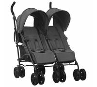 vidaXL Poussette à Deux Places Landau Double Pliable Bébé Enfants Voyage Parc Extérieur Promenade Repose-pied Réglable Anthracite Acier