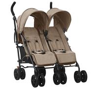 vidaXL Poussette à Deux Places Landau Double Pliable Bébé Enfants Voyage Parc Extérieur Promenade Repose-pied Réglable Taupe Acier