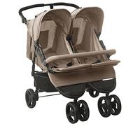 vidaXL Poussette à Deux Places Landau Double Pliable Bébé Enfants Voyage Parc Extérieur Promenade Repose-Pied Réglable Taupe Acier