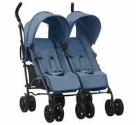 vidaXL Poussette à Deux Places Landau Double Pliable Bébé Enfants Voyage Parc Extérieur Promenade Repose-pied Réglable Bleu Marine Acier