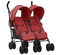 vidaXL Poussette à Deux Places Landau Double Pliable Bébé Enfants Voyage Parc Extérieur Promenade Système de Pliage à une Main Rouge Acier