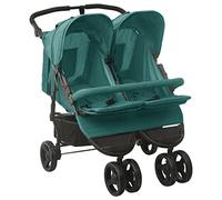 vidaXL Poussette à Deux Places Landau Double Pliable Bébés Enfants Voyage Parc Extérieur Promenade Repose-pied Réglable Vert Acier