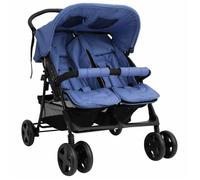 Vidaxl Poussette À Deux Places Bleu Marine Acier Bleu