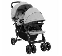 vidaXL Poussette à deux places – Landau pliable de voyage 10347 pour tout-petit – Gris clair/Acier