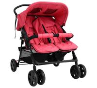 vidaXL Poussette à Deux Places Landau Pliable de Vayage Poussette de Voyage pour Tout-petit Extérieur Protection contre Rayons UV Rouge Acier