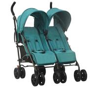 vidaXL Poussette double Landau pliable pour bébés Système de pliage à une main Vert acier