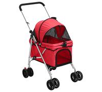 vidaXL Poussette pliable pour chien et chiot avec roulettes en tissu Oxford 76 x 50 x 100 cm Rouge