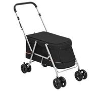 vidaXL Poussette pliable pour chien portable chiot poussette sur roues chariot pour chien pour animaux de compagnie chiot poussette avec porte-gobelet noir 100 x 49 x 96 cm tissu lin