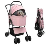 vidaXL Poussette pliable rose à 4 roues en tissu Oxford pour animal domestique, dimensions : 81 x 47 x 99 cm, avec frein sensible, confortable et anti-vibrations, idéale pour les chiens et les chats