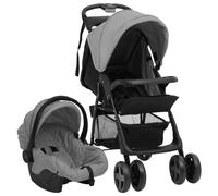 vidaXL Poussette pour bébé 3-en-1 Gris clair et noir Acier 10389