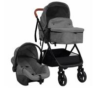 vidaXL Poussette pour bébé 3-en-1 Gris clair et noir Acier, Gris clair et noir, lin