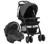 Poussette pour bébé 3 en 1 Gris foncé et noir Acier