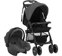 vidaXL Poussette pour Bébé 3-en-1 Landau Pliable pour Tout-petit Enfants orte-bébé Siège Auto pour Bébé Poussette de Voyage 10390 Gris G