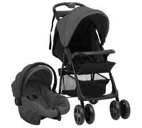 Vidaxl Poussette Pour Bébé 3-En-1 Gris Foncé Et Noir Acier