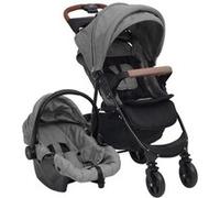 vidaXL Poussette pour Bébé 3-en-1 Landau Pliable pour Tout-petit Enfants orte-bébé Siège Auto pour Bébé Poussette de Voyage 10377 Gris G