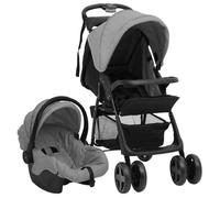 vidaXL Poussette pour bébé 3-en-1 10389 – Landau pliable, siège auto – Gris clair/Noir