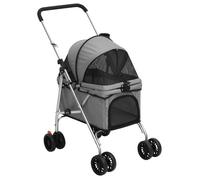 vidaXL Poussette pour chien pliante Gris 76x50x100 cm Tissu Oxford, poussette pour chiot, poussette pour chien à roulettes