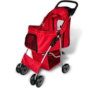 vidaXL Poussette pliable pour chiens et chats avec freins et sac à provisions Rouge