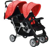 vidaXL Poussette tandem acier rouge et noir
