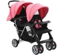 vidaXL Poussette Tandem Bébé Enfant Voyage Landau Poussette Siège Poussette contre UV de 6 à 36 Mois Maximal de 15 kg Chacun 10157 Rose G