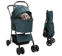 vidaXL Poussette verte à 4 roues en tissu Oxford. Dimensions : 81 x 47 x 99 cm. Design pliable pour l'intérieur et l'extérieur. Portable et réglable pour chiens et chats.