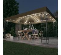 vidaXL Tonnelle Belvédère de jardin Double toit Lumières LED 3x4 m Taupe