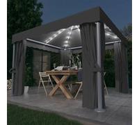 Tonnelle - vidaXL - 3x3m - Anthracite - Rideaux et guirlande lumineuse LED - Autoportante
