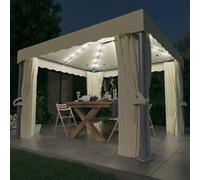 vidaXL Prieel met gordijn en LED-lichtslinger 3x3 m crÃmewit3070345 Blanc G