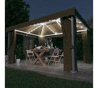 Tonnelle et Rideau et Guirlande Lumineuse à LED 4x3m Blanc Crème Jardin vidaXL