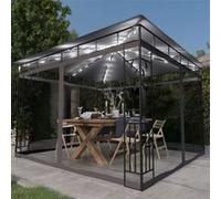 vidaXL Prieel met klamboe LED-lichtslinger 3x3x2,73 m antracietkleurig3070316 Anthracite G