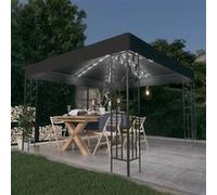 vidaXL Prieel met LED-lichtslinger 3x3 m antracietkleurig3070296 Anthracite G