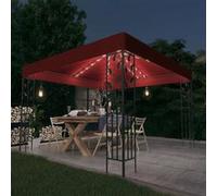 vidaXL Prieel met LED-lichtslinger 3x3 m wijnrood3070297 Blanc G