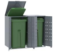 vidaXL Rangement à roulettes pour poubelles pour 2 bacs gris acier, rangement de poubelles, rangement de poubelles de jardin, hangar à poubelles