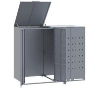 vidaXL Rangement à roulettes pour poubelles pour 2 bacs gris acier, rangement de poubelles, rangement de poubelles de jardin, hangar à poubelles