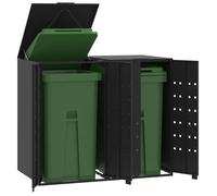 vidaXL Rangement à roulettes pour poubelles pour 2 bacs noir acier, rangement de poubelles, rangement de poubelles 3279977