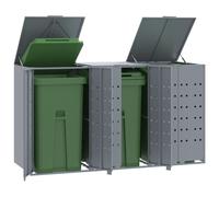 vidaXL Rangement à roulettes pour poubelles pour 3 bacs gris acier